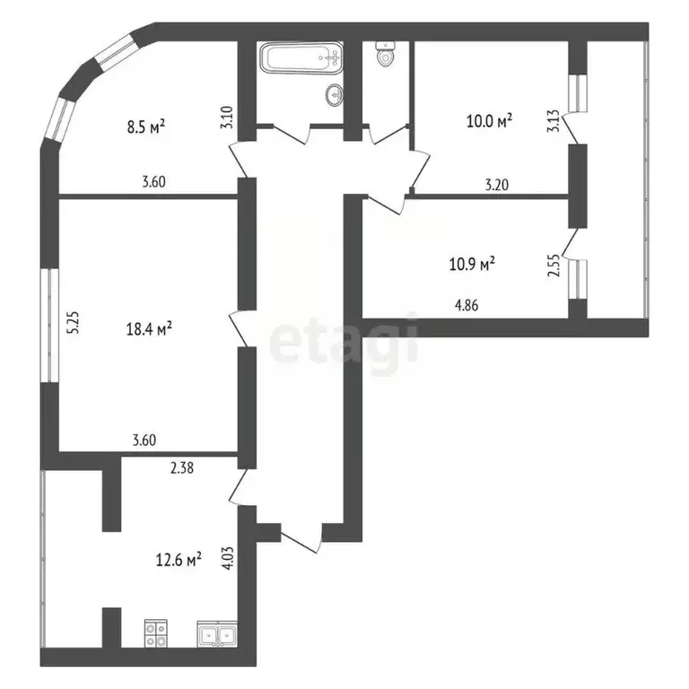4-к кв. Белгородская область, Белгород ул. Королева, 6 (81.8 м) - Фото 1