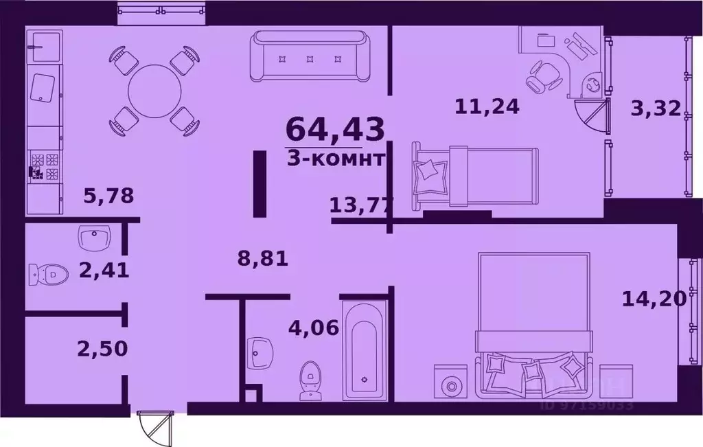 3-к кв. Ульяновская область, Ульяновск Верхняя Терраса мкр, Сиреневый ... - Фото 0