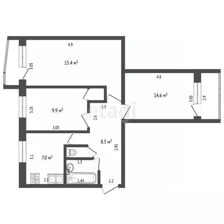 3-к кв. Московская область, Дмитров имени К.А. Аверьянова мкр, 3 (60.8 ... - Фото 2