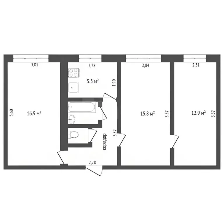 3-к кв. Коми, Ухта пос. Озерный, ул. Озерная, 6 (60.0 м) - Фото 1