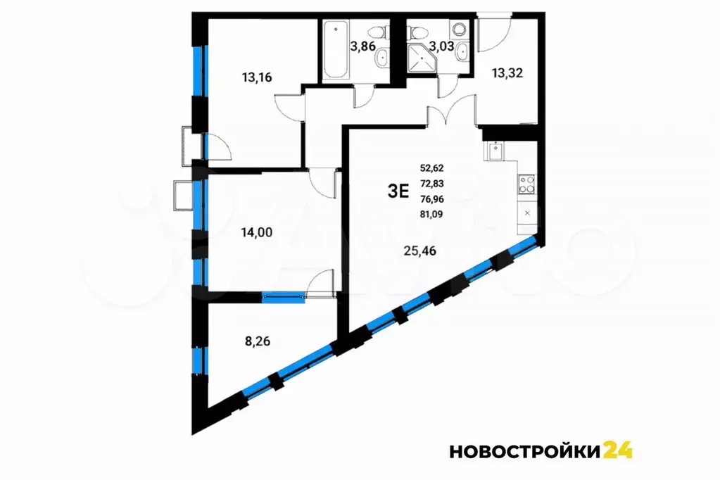 2-к. квартира, 78,7 м, 17/21 эт. - Фото 1