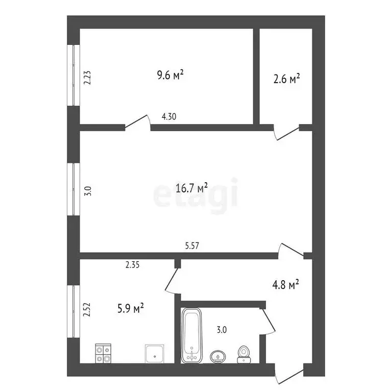 2-комнатная квартира: Новофёдоровка, Школьная улица, 14 (42.6 м) - Фото 0