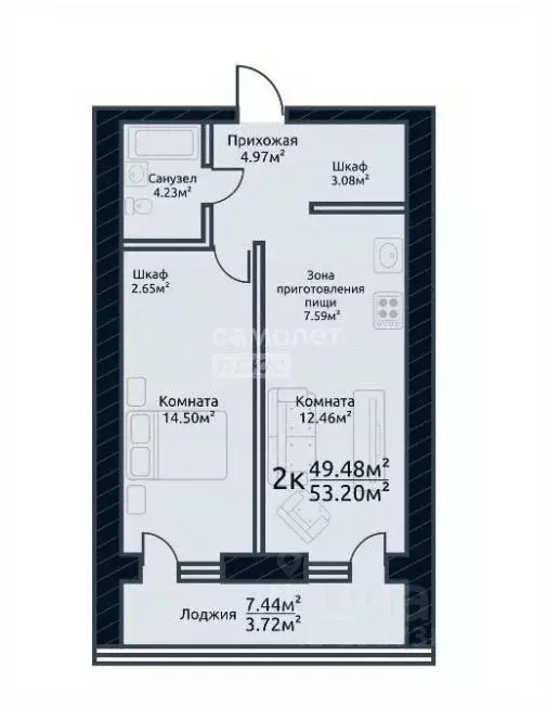 2-к кв. Томская область, Томск ул. Аркадия Иванова, 21 (53.2 м) - Фото 1