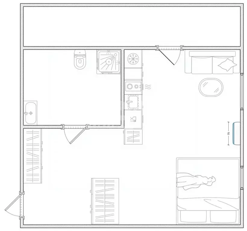 Студия Омская область, Омск ул. Перелета, 30 (40.9 м) - Фото 2