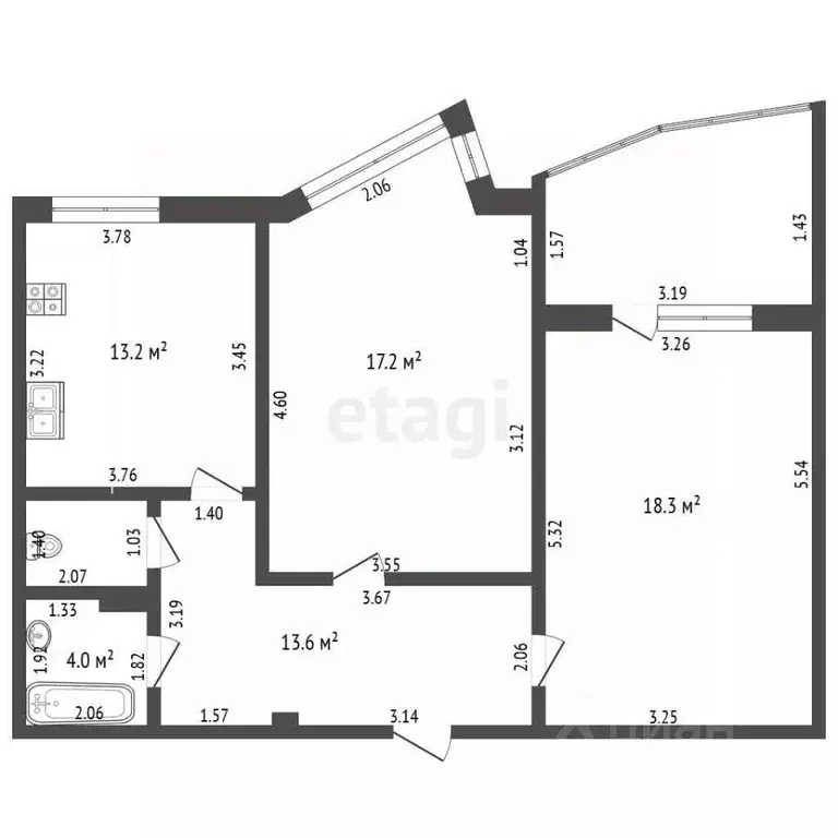 2-к кв. Орловская область, Орел Октябрьская ул., 24 (74.6 м) - Фото 1