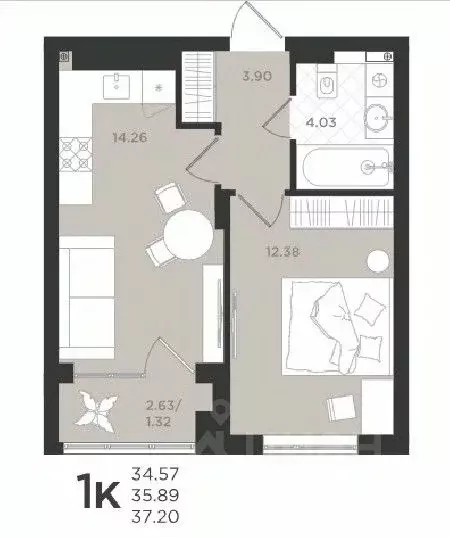 1-к кв. Калининградская область, Светлогорск  (35.89 м) - Фото 0
