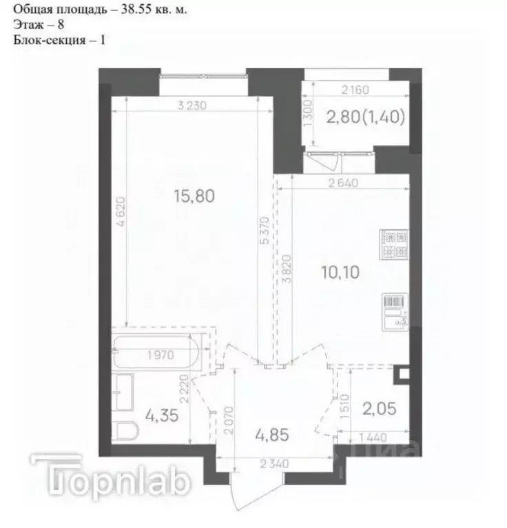 1-к кв. Татарстан, Казань Краснококшайская ул., 60 (38.55 м) - Фото 2