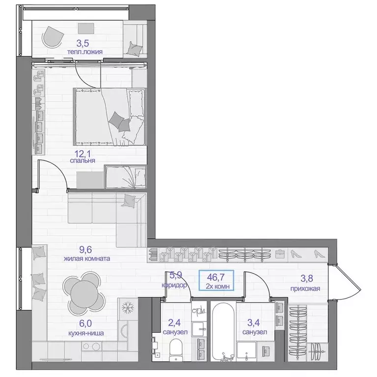 Продаётся 1-к квартира, 46.7 м - Фото 0