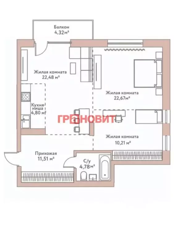 2-к кв. Новосибирская область, Новосибирск Дачное ш., 22/3 (76.45 м) - Фото 1
