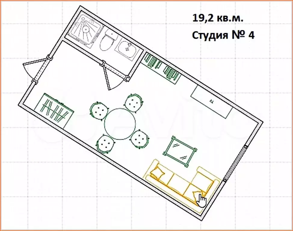 Квартира-студия, 19,2 м, 1/5 эт. - Фото 0