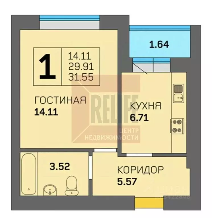 1-к кв. Калининградская область, Калининград ул. Маршала Новикова, 11 ... - Фото 2