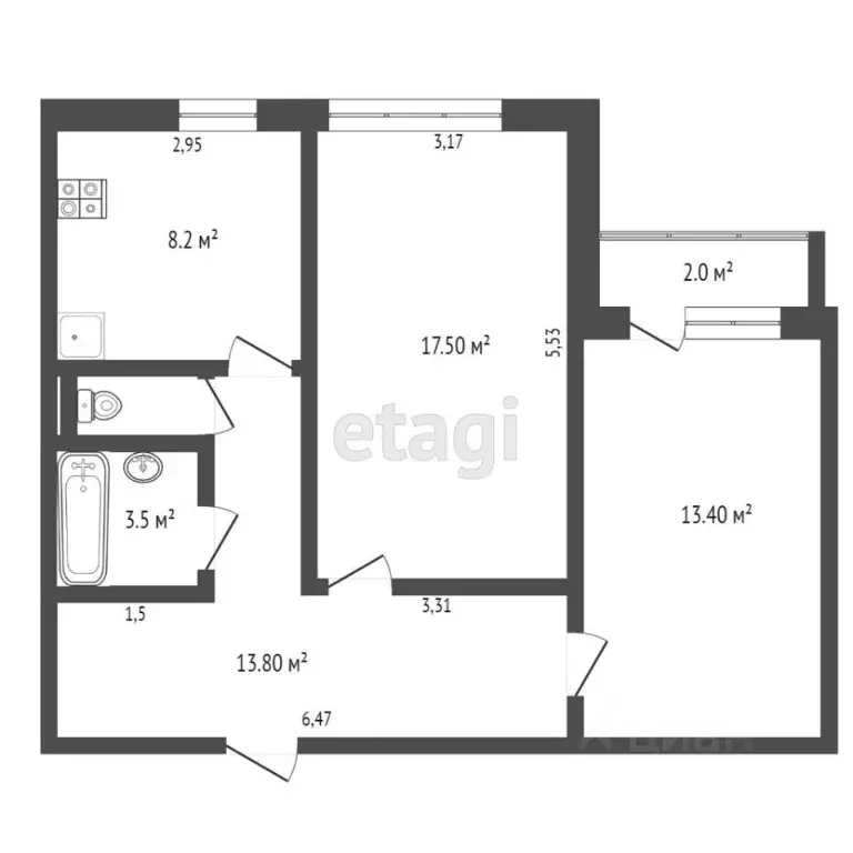 2-к кв. Тверская область, Тверь Оснабрюкская ул., 7/2 (57.0 м) - Фото 2