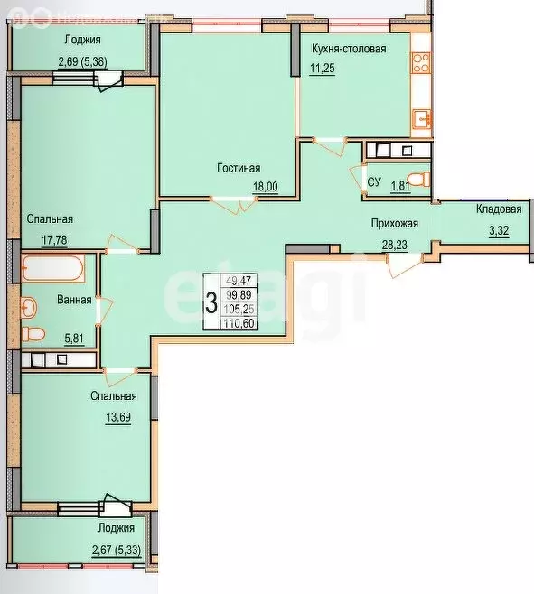 3-комнатная квартира: Белгород, улица Пушкина, 20 (110 м) - Фото 0