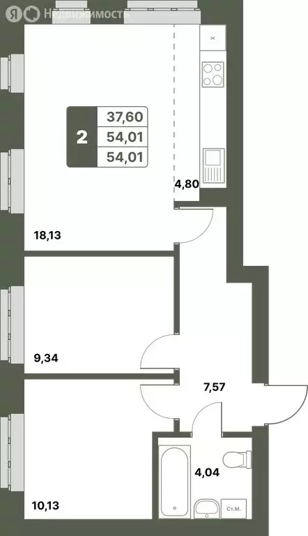 2-комнатная квартира: Уфимский район, село Миловка (54.01 м) - Фото 0