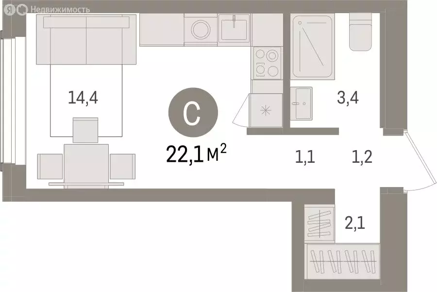 Квартира-студия: Новосибирск, улица Аэропорт (22.11 м) - Фото 1