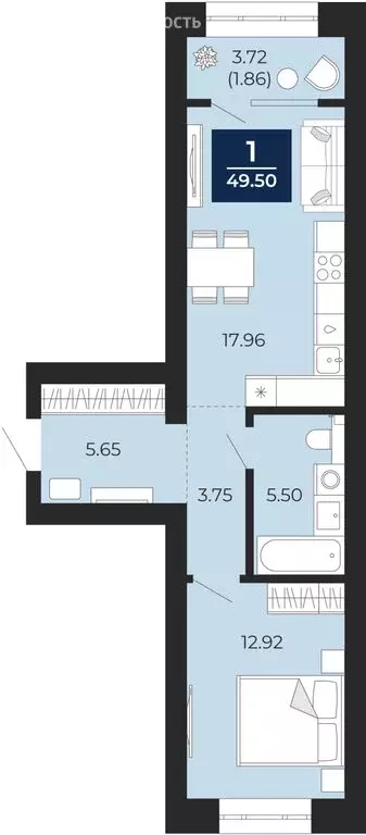 1-комнатная квартира: Новый Уренгой, район Северная Жилая Часть, ... - Фото 1