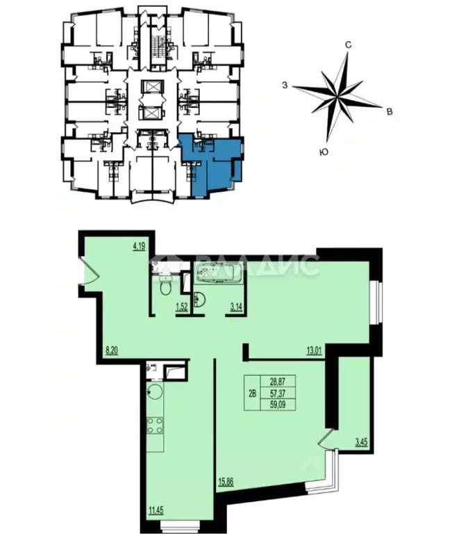 2-к кв. Владимирская область, Владимир ул. Родионовка, 14к3 (58.0 м) - Фото 0