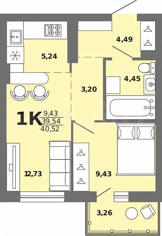 Квартира-студия, 40,5 м, 7/8 эт. - Фото 0