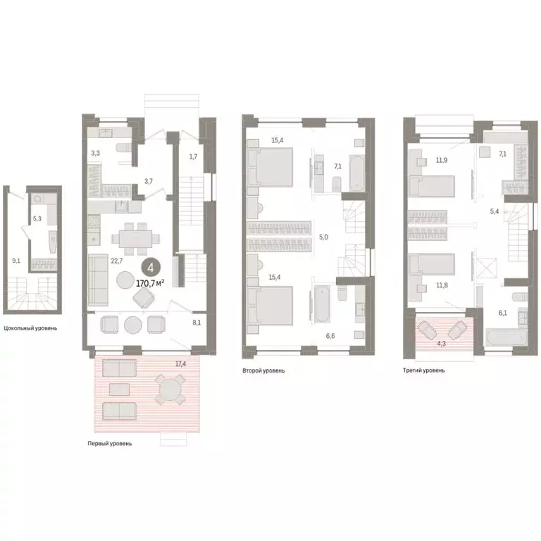 4-комнатная квартира: Тюмень, улица Муравленко, 9/2 (170.69 м) - Фото 1