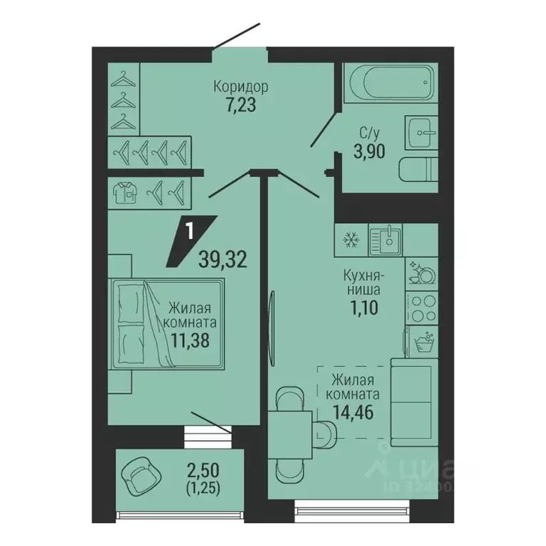 2-к кв. Свердловская область, Екатеринбург пер. Ученический, 4 (39.32 ... - Фото 1