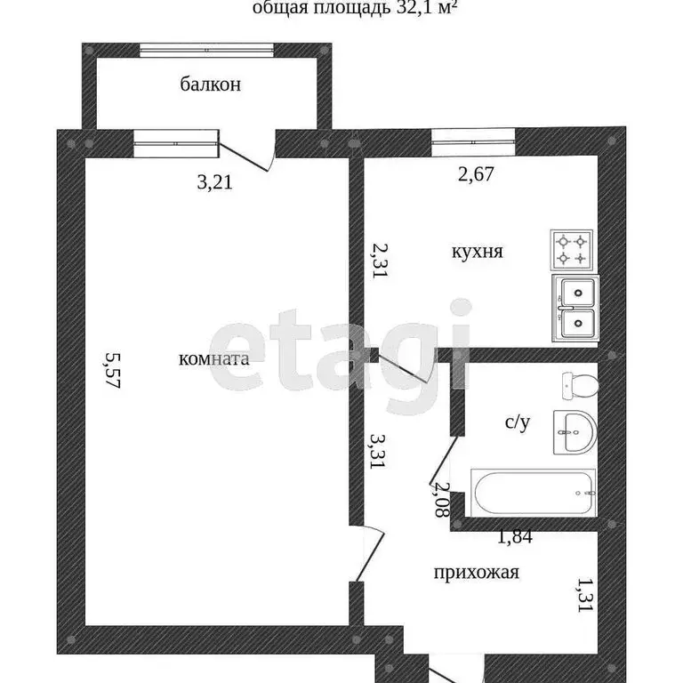 1-комнатная квартира: Ишим, улица Калинина, 116 (32 м) - Фото 1