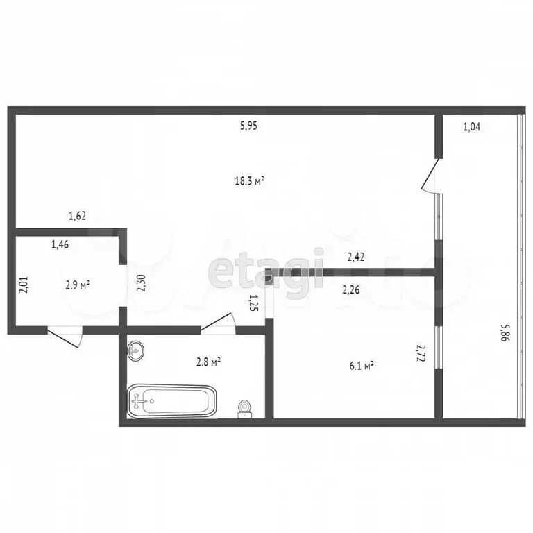 1-к. квартира, 33,1 м, 3/3 эт. - Фото 1