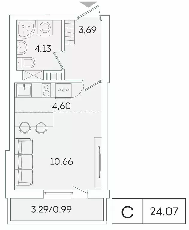 Квартира-студия: Мурино, Екатерининская улица, 11 (23 м) - Фото 1