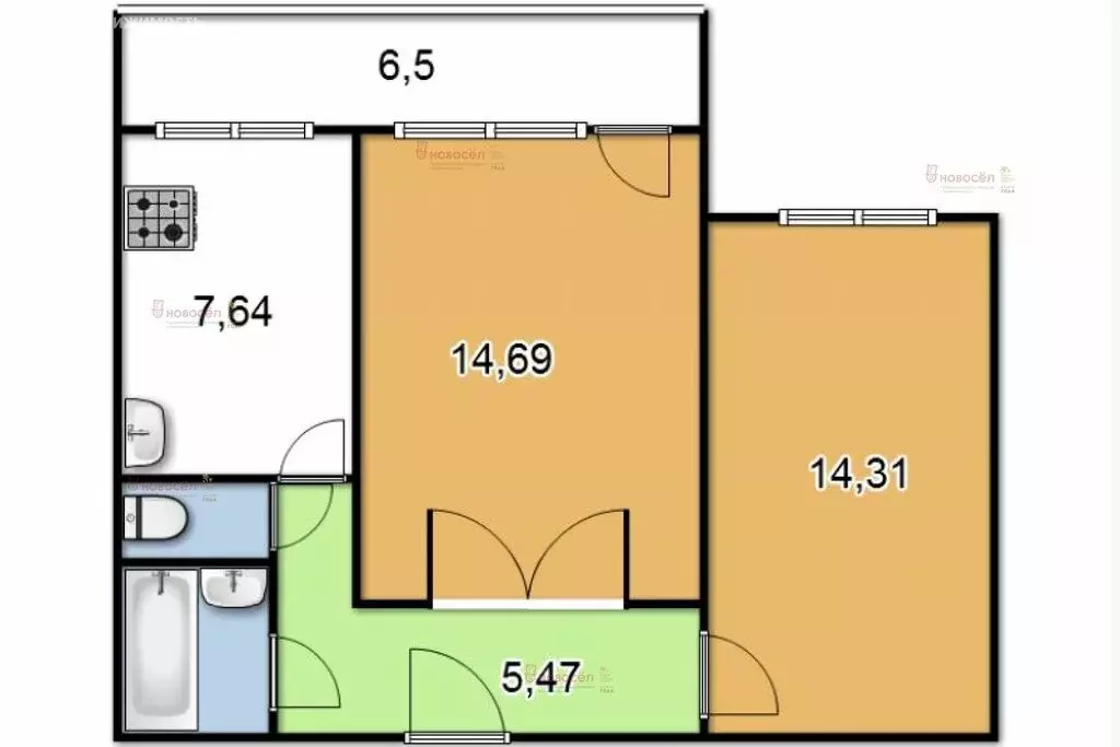 2-комнатная квартира: Верхняя Пышма, Успенский проспект, 58 (47 м) - Фото 1