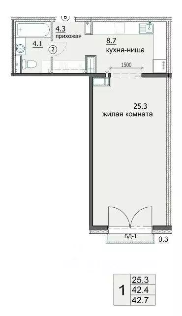 Студия Пензенская область, Пенза ул. Яшиной, 8 (42.7 м) - Фото 1