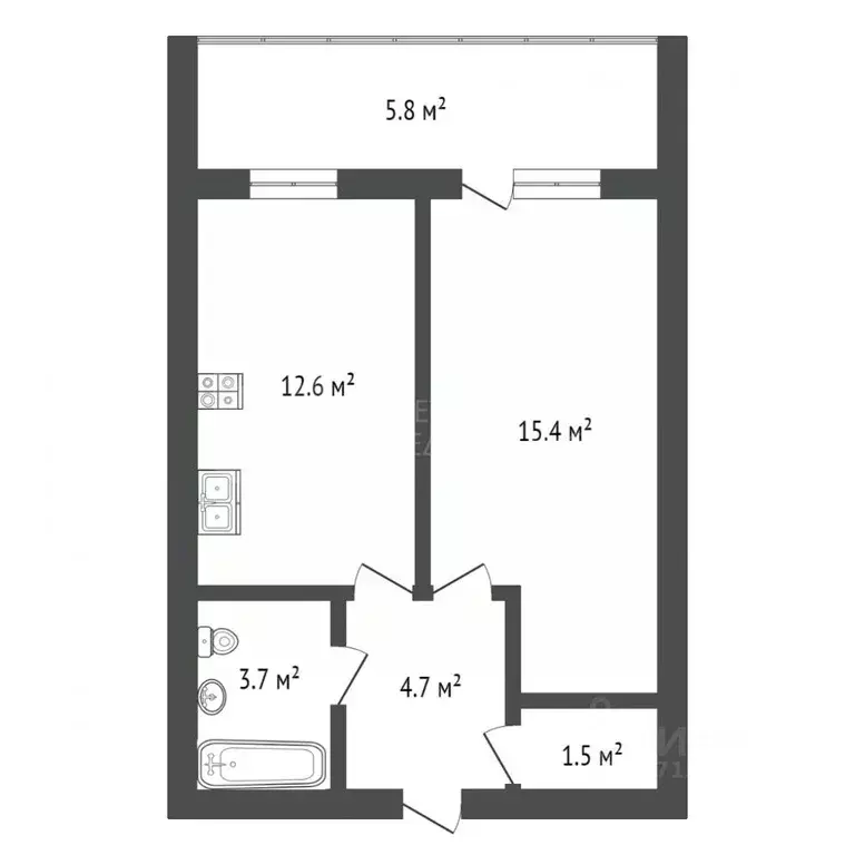 1-к кв. Тюменская область, Тюмень ул. Вересковая, 15к2 (38.0 м) - Фото 2