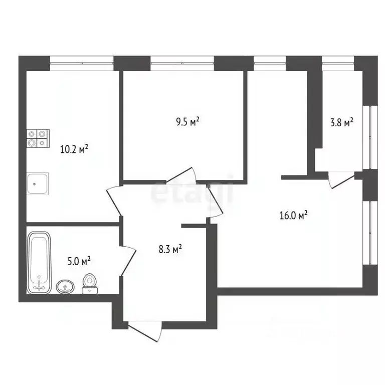 2-к кв. Тюменская область, Тюмень ул. Евгения Войнова, 3 (52.8 м) - Фото 2
