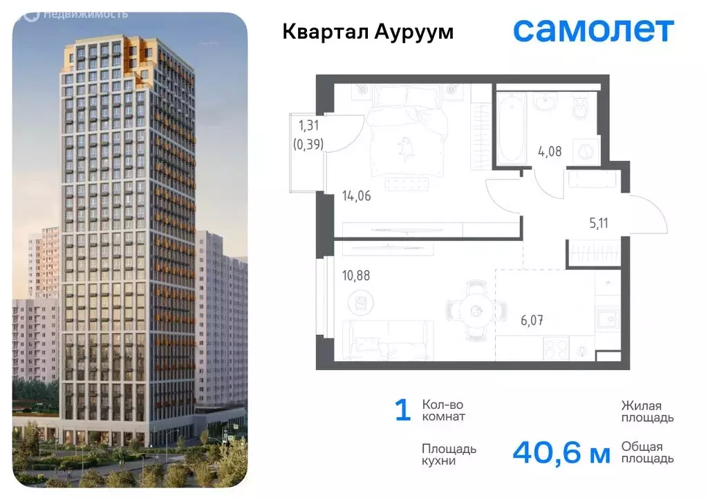 1-комнатная квартира: Екатеринбург, ЖК Квартал Ауруум, к1 (50.36 м) - Фото 0