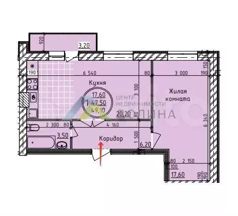 1-к. квартира, 48 м, 1/3 эт. - Фото 0