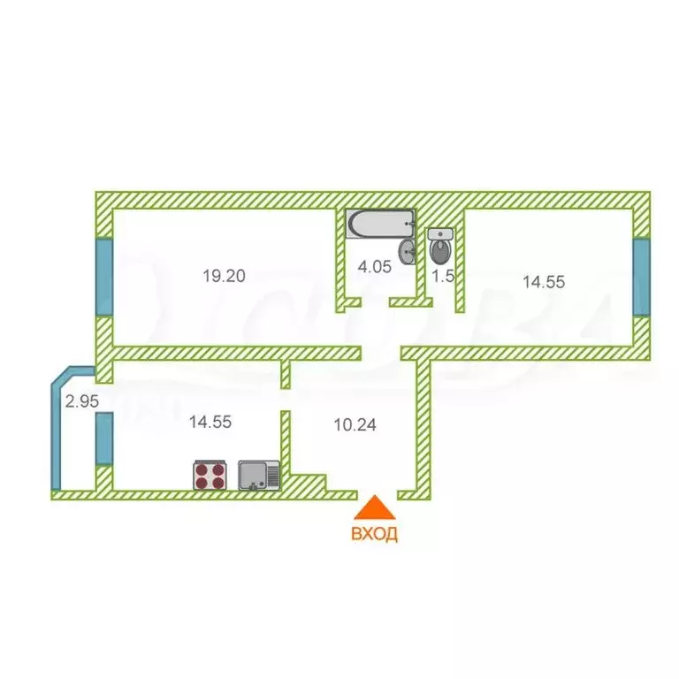 2-комнатная квартира: Тюмень, улица Павла Шарова, 1к1 (67.3 м) - Фото 2