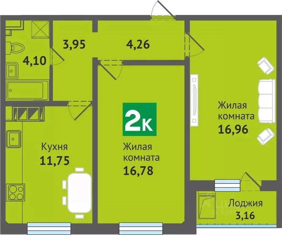 2-к кв. Марий Эл, Медведево городское поселение, Медведево пгт ул. ... - Фото 0