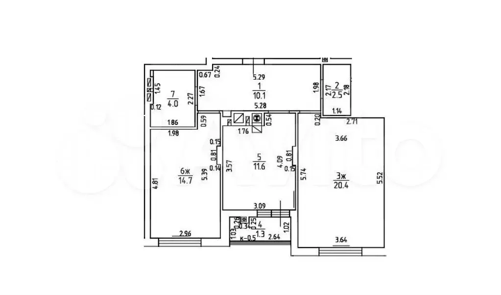 2-к. квартира, 65,9 м, 6/9 эт. - Фото 0