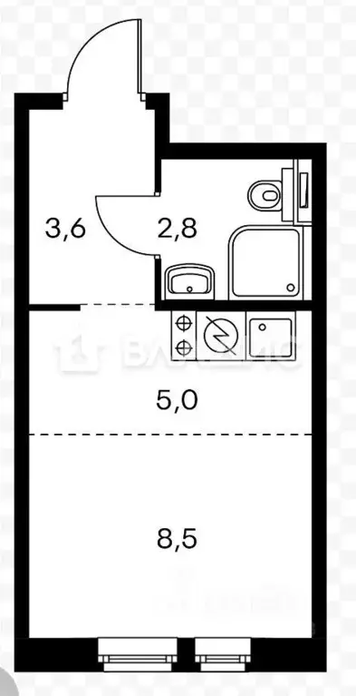 Студия Москва Просторная ул., 7 (19.7 м) - Фото 2