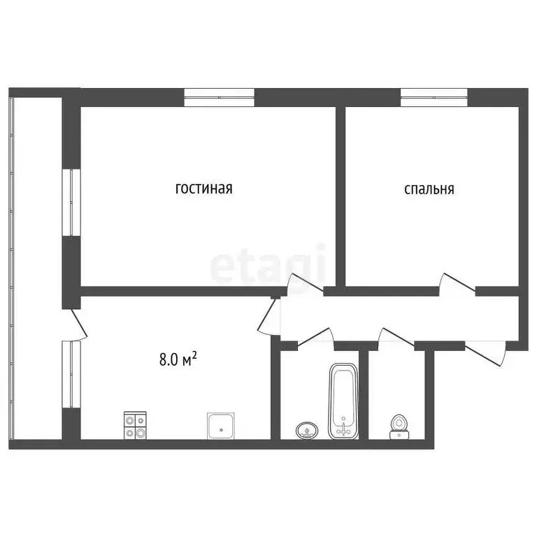 2-комнатная квартира: Бирск, улица Чкалова, 10А (51.5 м) - Фото 0