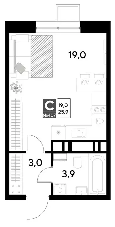 Квартира-студия: Омск, жилой район Снегири (25.9 м) - Фото 0