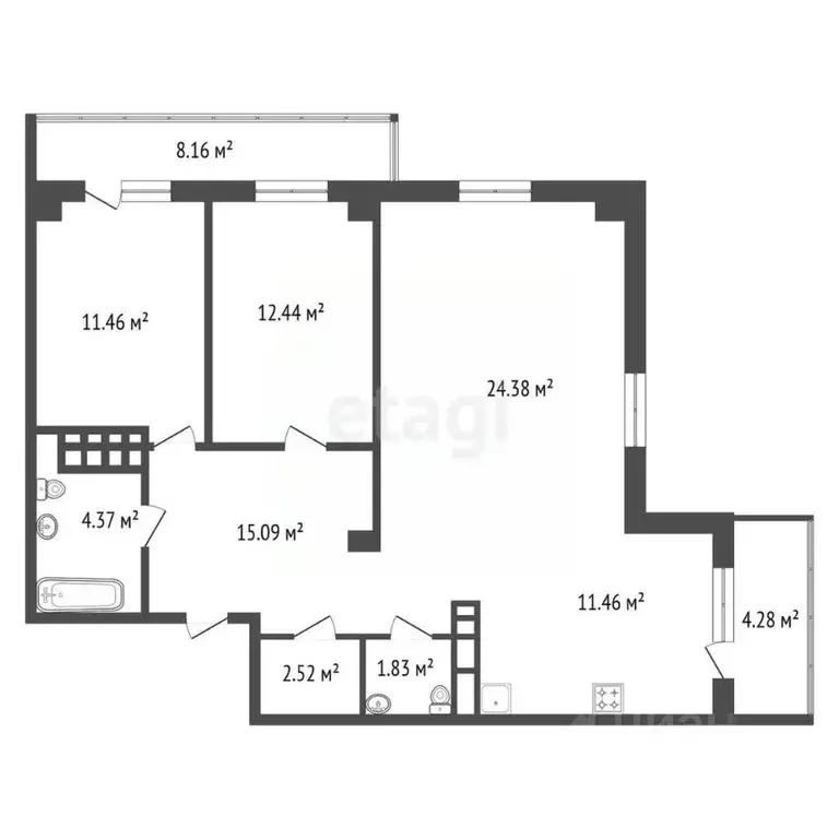 3-к кв. Красноярский край, Красноярск ул. Калинина, 47И (85.5 м) - Фото 1
