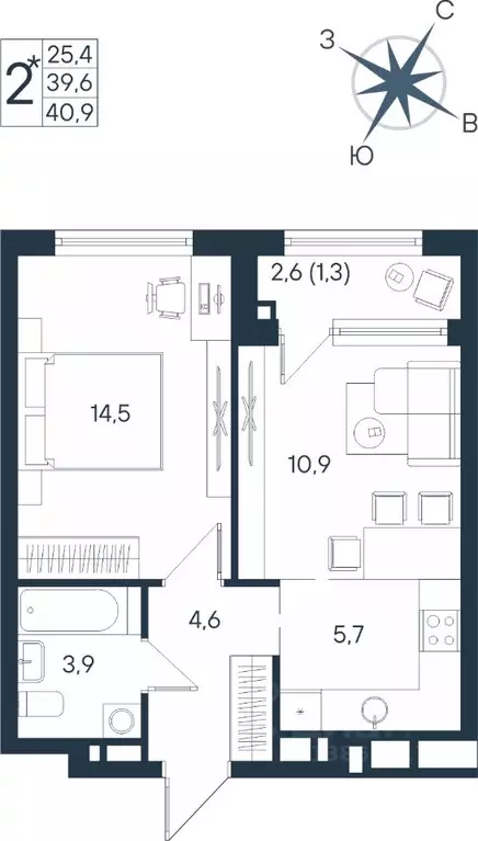 Студия Пермский край, Пермь ул. Космонавта Беляева, 17 (40.9 м) - Фото 1