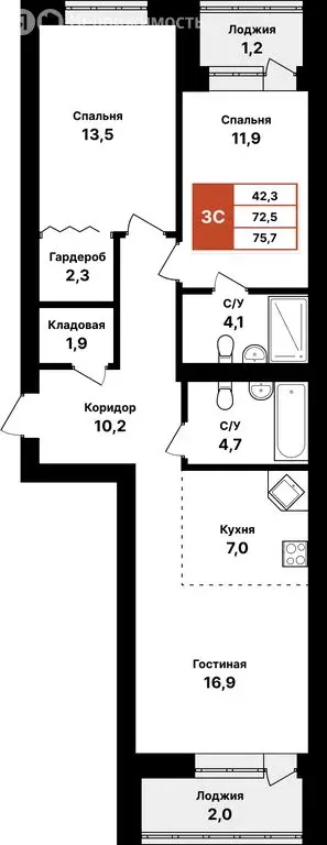 3-комнатная квартира: Уфа, улица Даяна Мурзина, 5/1 (75.7 м) - Фото 0