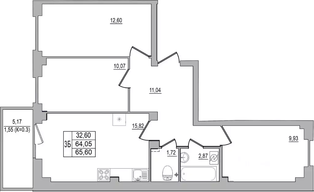 3-к кв. Псковская область, Псков ул. Юности, 32 (65.6 м) - Фото 0