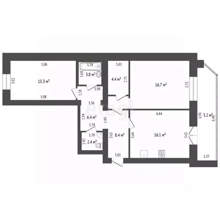 2-к кв. Марий Эл, Йошкар-Ола проезд Прибрежный, 8 (72.7 м) - Фото 2