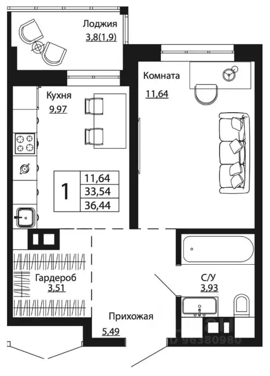 1-к кв. Ростовская область, Ростов-на-Дону ул. Текучева, 370/2 (37.13 ... - Фото 0