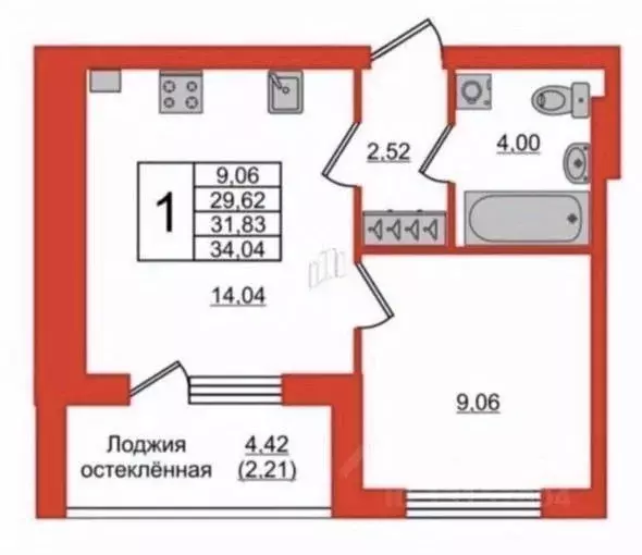 1-к кв. Калининградская область, Светлогорск ул. Молодежная (32.0 м) - Фото 2