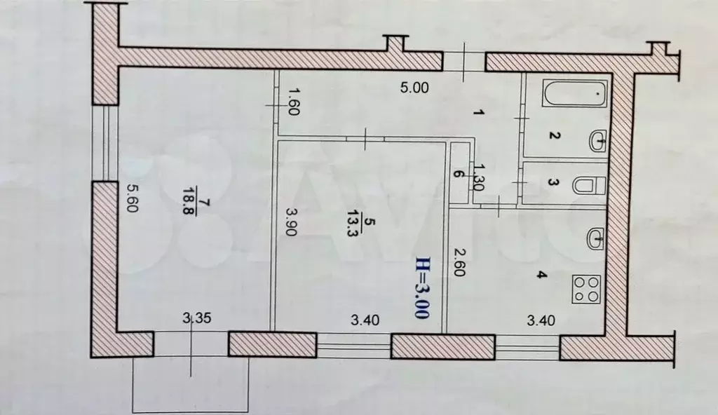 2-к. квартира, 55,8 м, 3/3 эт. - Фото 0