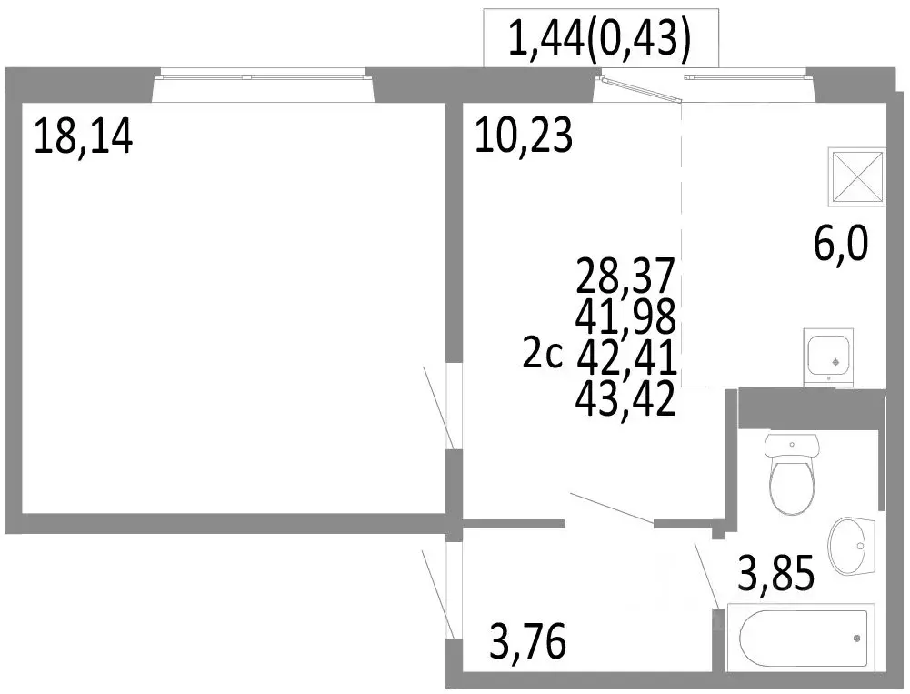 2-к кв. Челябинская область, Челябинск ул. Блюхера, 125В (42.41 м) - Фото 0