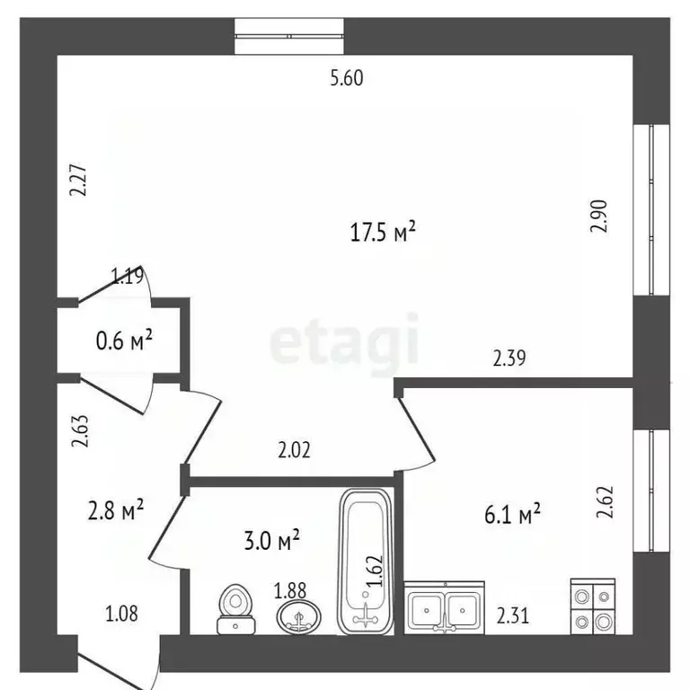 1-к кв. Башкортостан, Стерлитамак ул. Кочетова, 23Б (29.7 м) - Фото 1