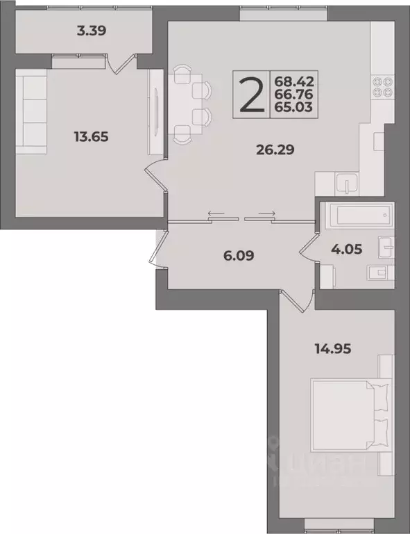 2-к кв. Калининградская область, Калининград Суздальская ул. (68.42 м) - Фото 0